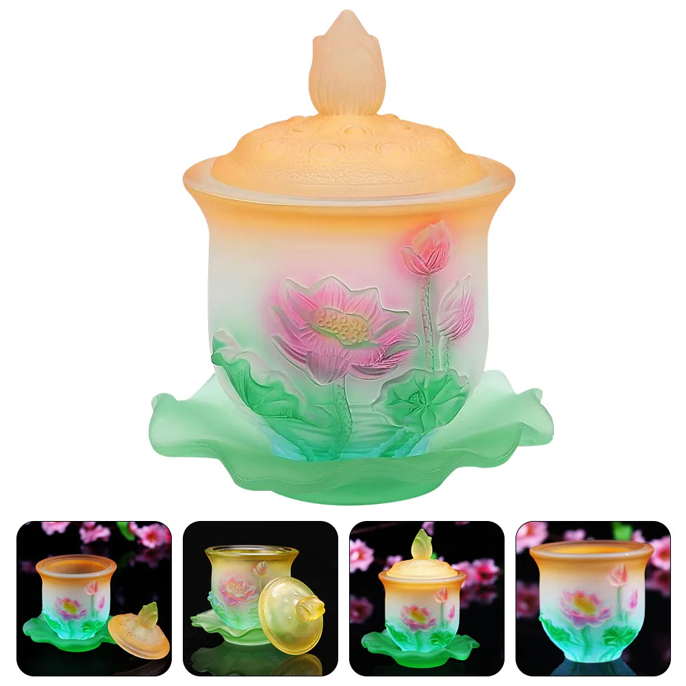

1Set Glass Altar Cup Traditional Golden Offering Water Cup Temple Worship Buddhist Decorative Offering Accessories