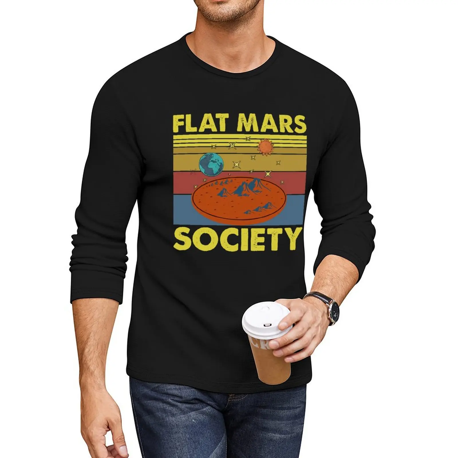 

Flat Mars Society 2021 Vintage Retro Long T-Shirt tops customized t shirts plus size t shirts mens cotton t shirts