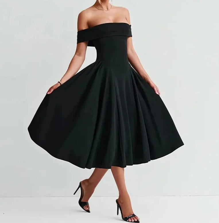 

Women's Elegant Solid Color Strapless Backless Formal Dress Off Shoulder Design Long Dress Sexy A Line Formal Dress