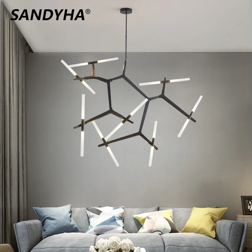

SANDYHA Stylish Tree Branch Chandelier Black Pendant Light for Living Room Dining Room Bedroom Bar Modern Home Decor Artful