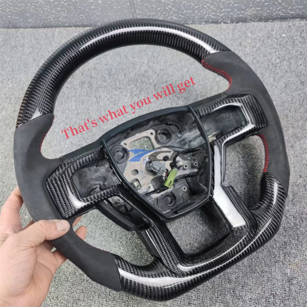 Volant riscaldanti personalizzati in pelle nera in fibra di carbonio adatti per parti automobilistiche Ford F150 Raptor 2015 2016 2017
