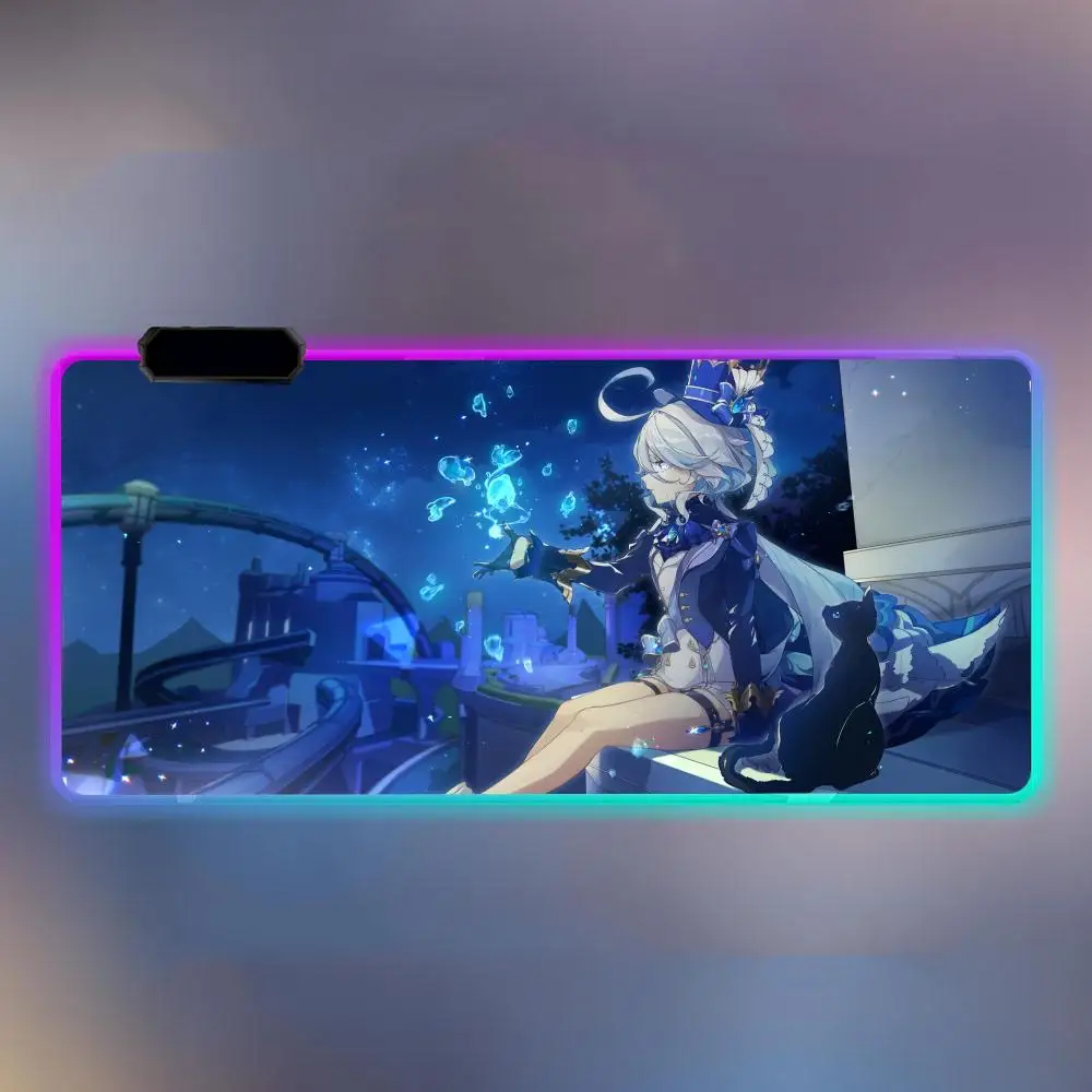 F-Focalors F-Furina Mouse Pad Luminous Desk Mouse Pad RGB Computer Laptop Anime Keyboard Mouse Mat Keyboard LED Mousepad For Pc