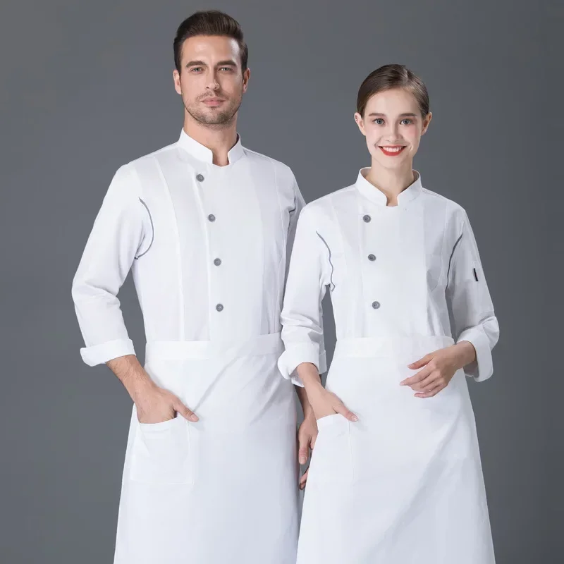 Abrigo de Chef de un solo pecho, uniforme de trabajo de restaurante, chaqueta de servicio de comida transpirable de manga larga, ropa de cocina para panadero de pasteles, Tops