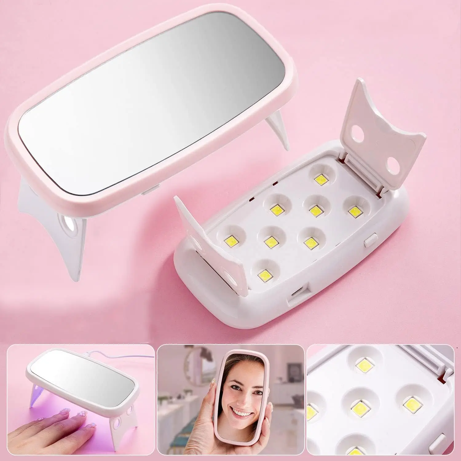 ضوء صغير للأشعة فوق البنفسجية لأظافر الجل، مصباح أظافر بالأشعة فوق البنفسجية LED واحد مع مرآة، مصباح معالجة مجفف الأظافر المحمول بقدرة 8 وات لسيارة بوليس منشئ الجل #1