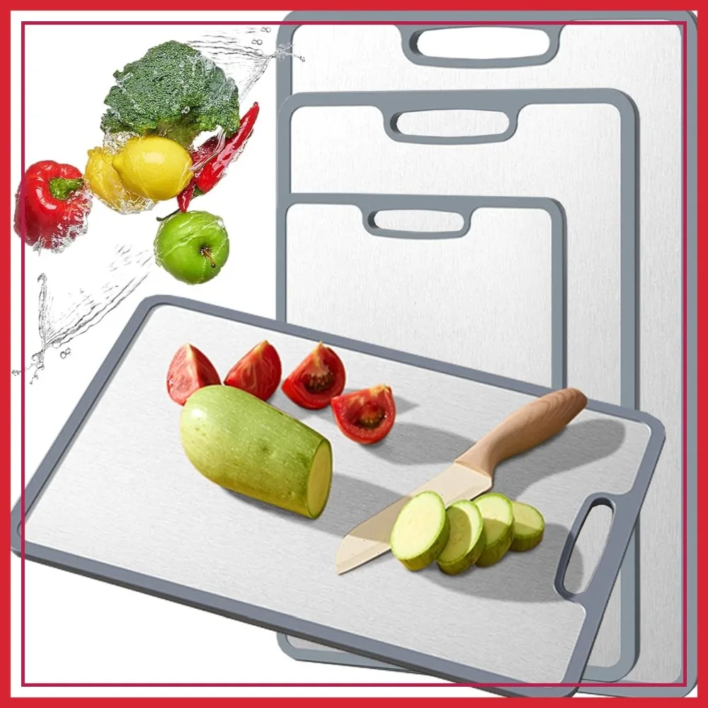 

Titanium Cutting Board Set of 3, Double-Sided Non-Slip, Pure Titanium Kitchen Chopping Boards, Durable & Easy Clean, S/M/L