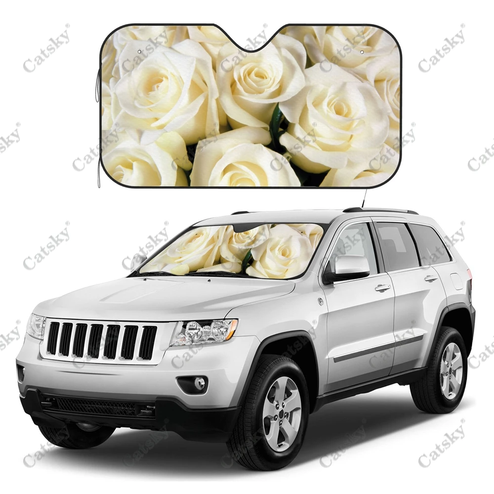 White Rose Car Interior Accessories Front Windshield Sunshade Foldable Auto Sun Visor Car-covers Solar Protection UV for SUV