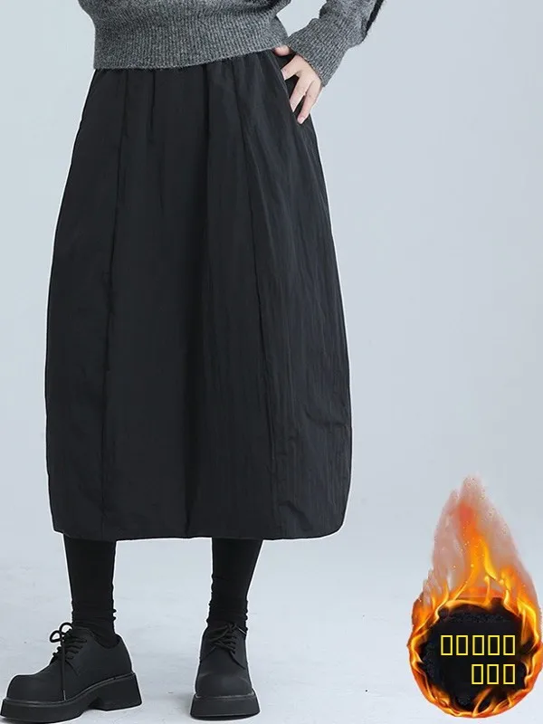 

Корейская женская зимняя утепленная юбка А-силуэта больших размеров с цветочным узором, теплая, для повседневной носки, художественный дизайн, средняя талия