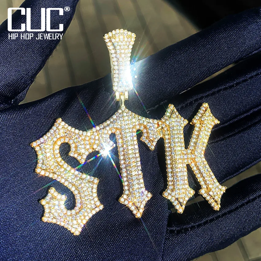 CUC Custom Name Brush Script Letter Pendant Chain Women Men HipHop Necklace Iced Out Zircon Customized Rock Rapper Jewelry