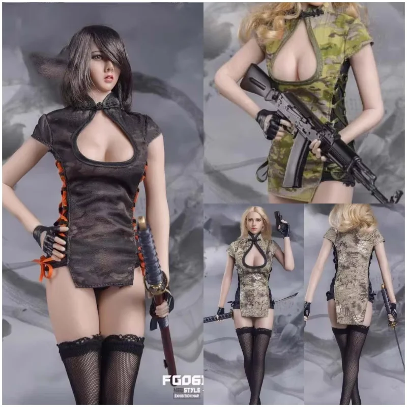 

1/6 Scale Female Fashion Chinese Style Cheongsam Long Sleeves Mesh Dress Skirt Set Soldier Clothes Model for 12" Tbl UD Body