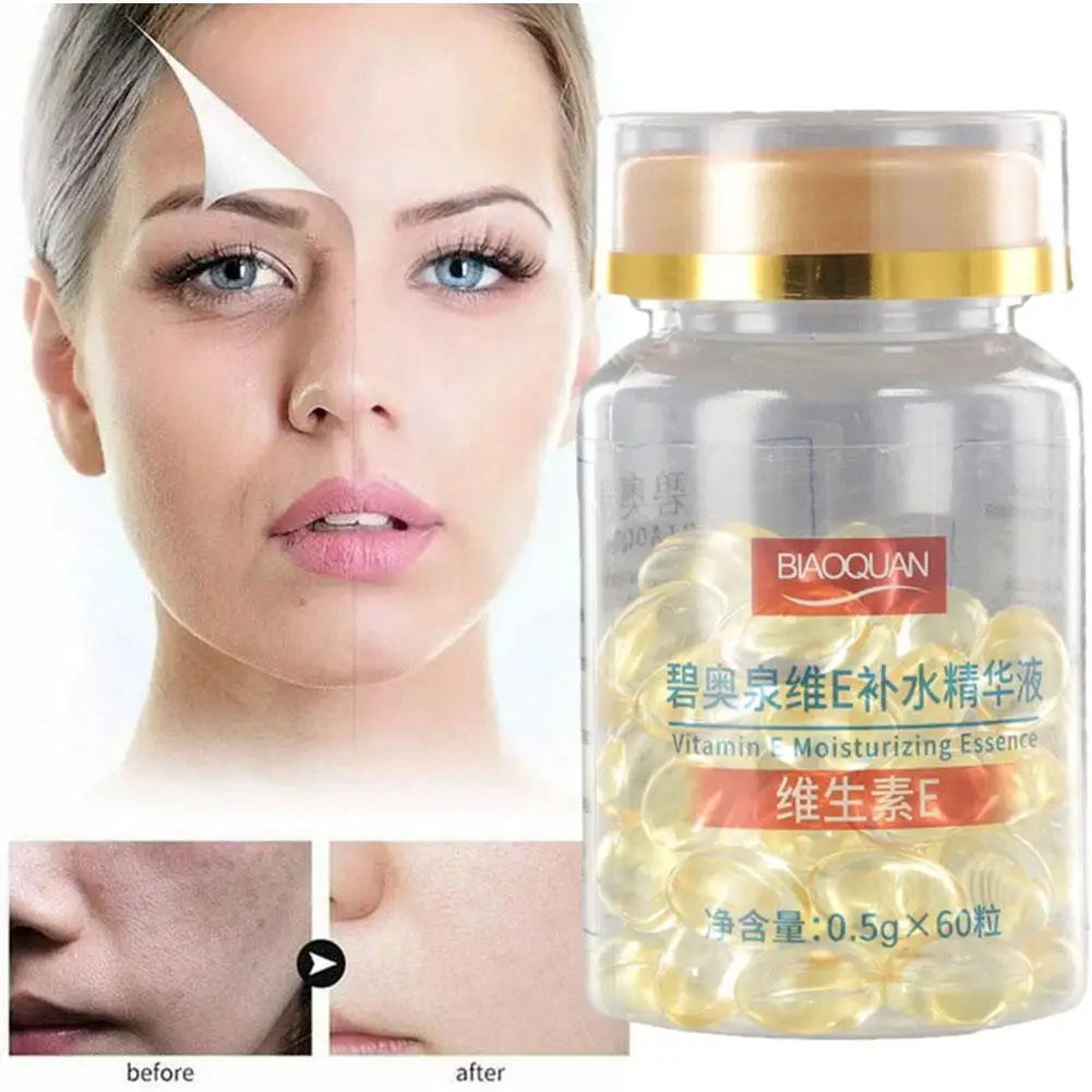 

Vitamin E Soft Capsules Serum Hydrating Essence Removal Spot Capsules Treatment Moisturizing Acne Freckle 60pcs/bottle A7r4