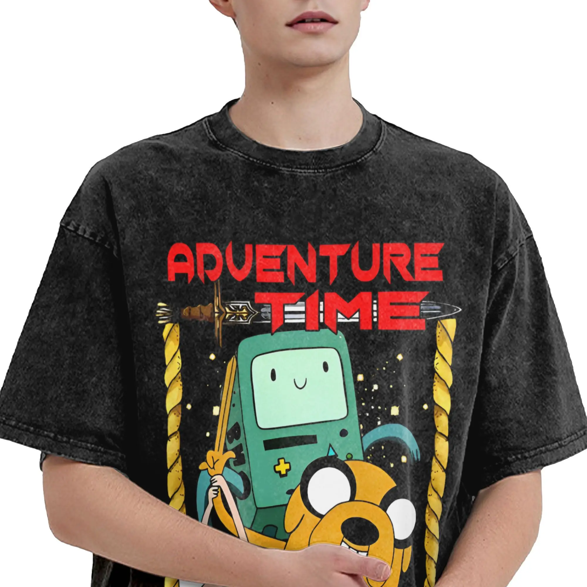 لطيف مغامرات الوقت فين جيك BMO غسلها تي شيرت الشارع الشهير تي شيرت تيز الرجال النساء قصيرة الأكمام المعتاد الرسم المطبوعة