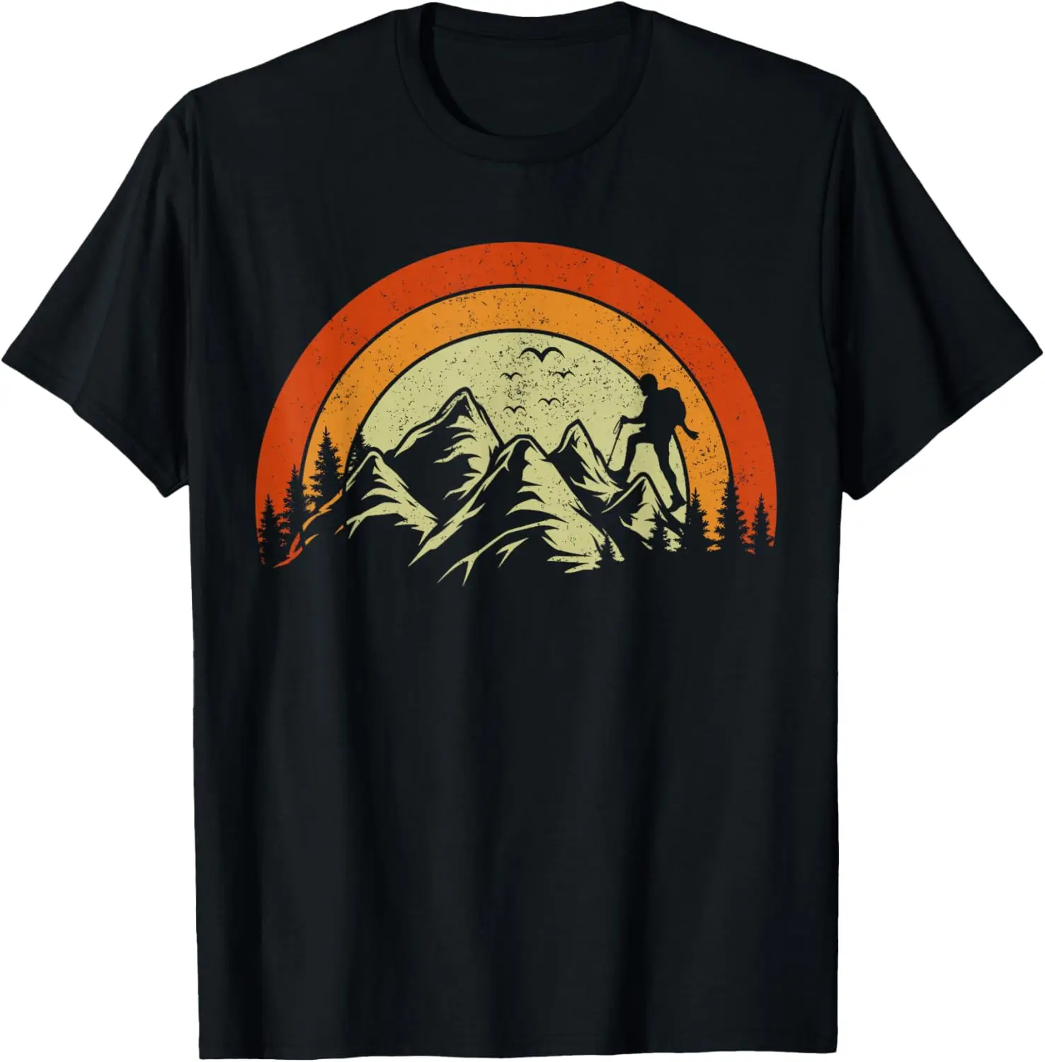 Forest Trees Mountain Hiking Wildlife Nature Outdoor Hiker T-Shirt 100% Cotton Trendy Y2K Short-Sleeve Tee – Soft, Quick-Drying, & Moisture-Wicking; Ideal for Sports or Casual Wear; Great Gift for Christmas or Halloween.