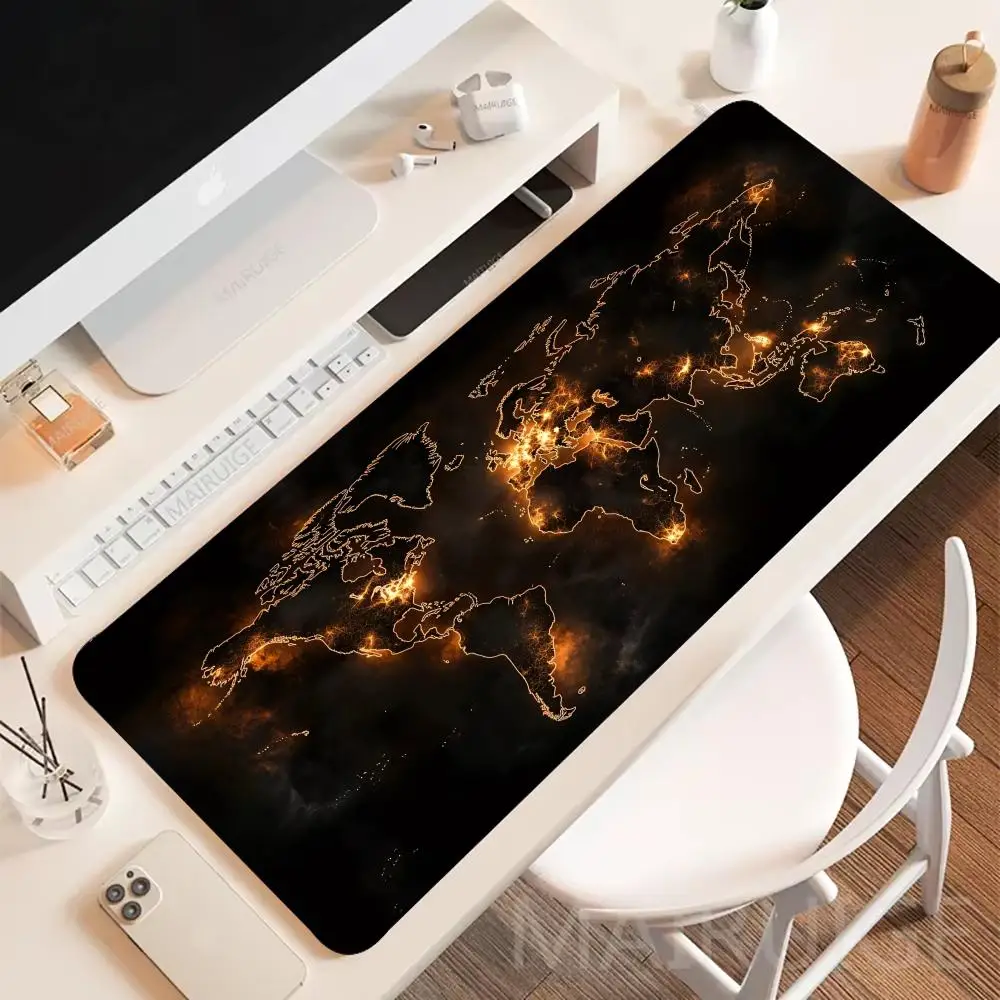 

Gold world map Mouse Pad Gamer Keyboard Large Gaming Mousepads Non-slip Computer Laptop Tablet Mat Mini Table Cushion PC Playmat