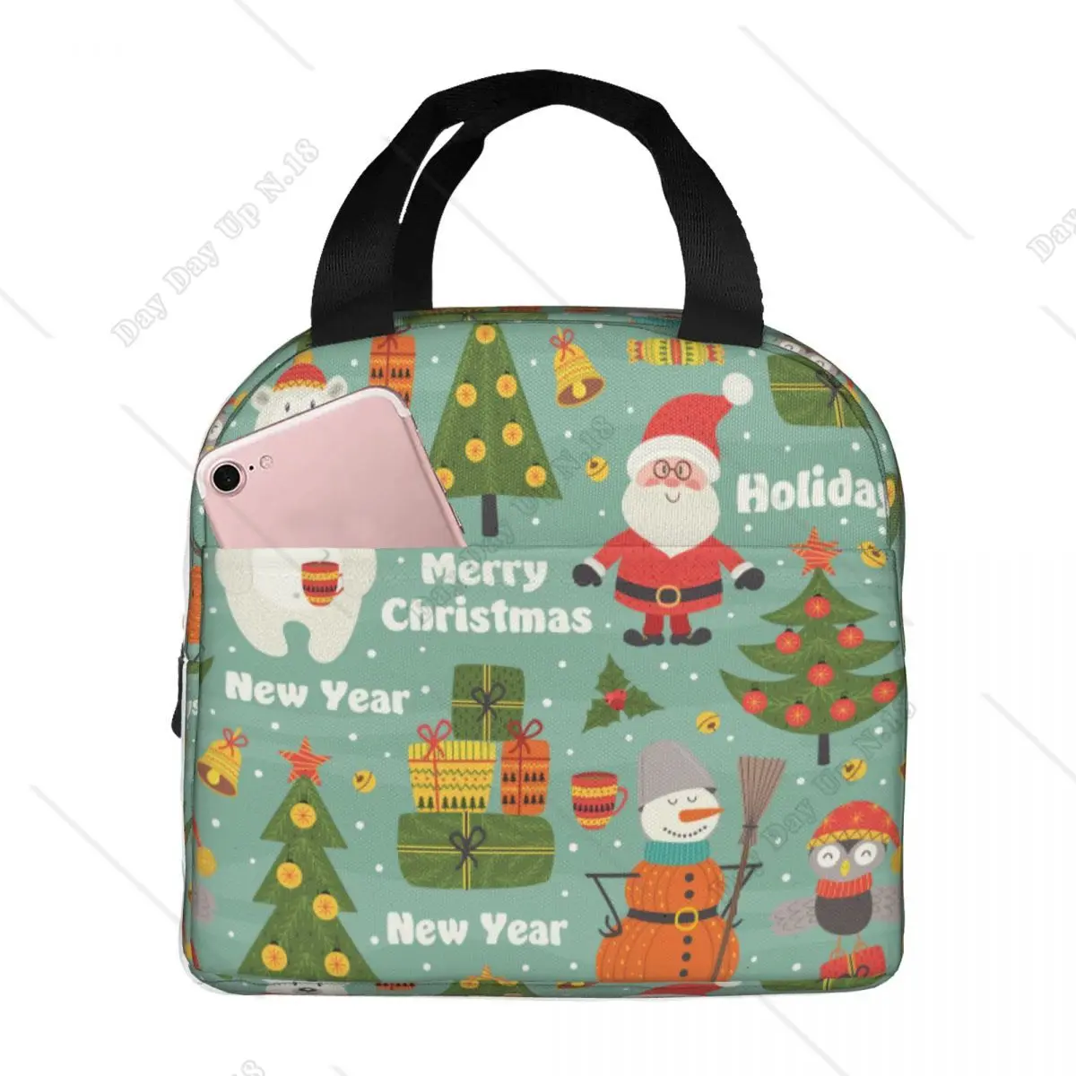 Christmas beat and Santa claus Lunch Bags for unisex Cooler Thermal Insulated Bento Box Outdoor Food Picnic Storage Bag