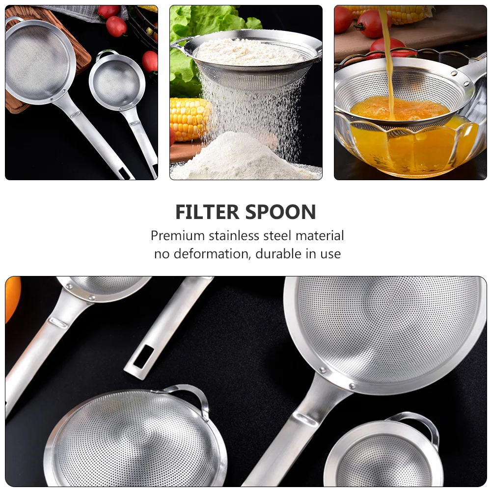 

1pc Stainless Steel Strainer Oil Filter Frying Filter Spoon Mesh Colander Soybean Milk French Fries Noodles Juices Long
