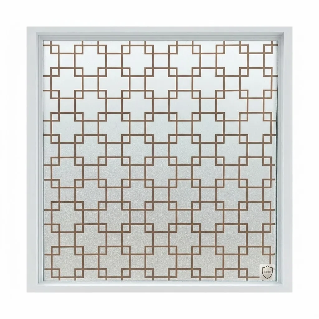 Self Adhesive Brown Traditional Lattice Frosted Window Film Privacy Glass Sticker Classic Home Window Decor