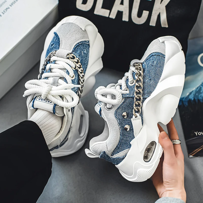 

Shoes for Men High Quality Platform Canvas Men Shoes Student Leisure Sneakers Fad Thick Sole Denim Board Shoes Кроссовки Мужские
