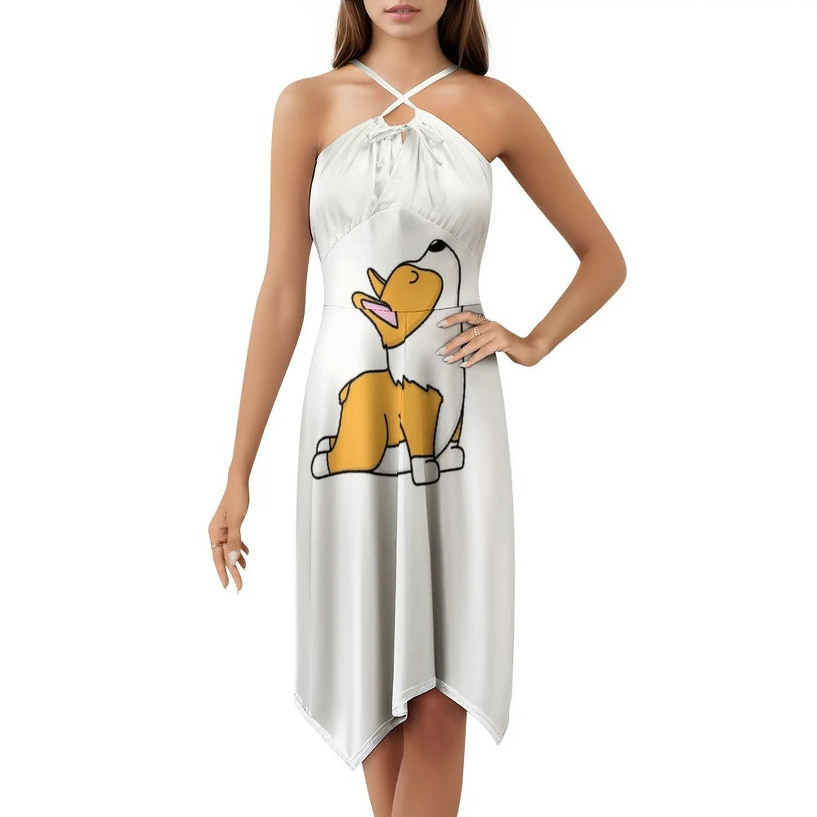 فستان أحمر/برتقالي بيمبروك ويلش كورجي كلب كبير قابل للتمدد لليوجا على الطراز الكوري للنساء فستان كاجوال أنيق للحفلات أو اليومية #5