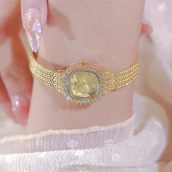 Relojes de pulsera de cristal de lujo para mujer, reloj de pulsera de cuarzo para mujer, aleación de malla, reloj femenino pequeño, oro, plata, moda Retro, nuevo