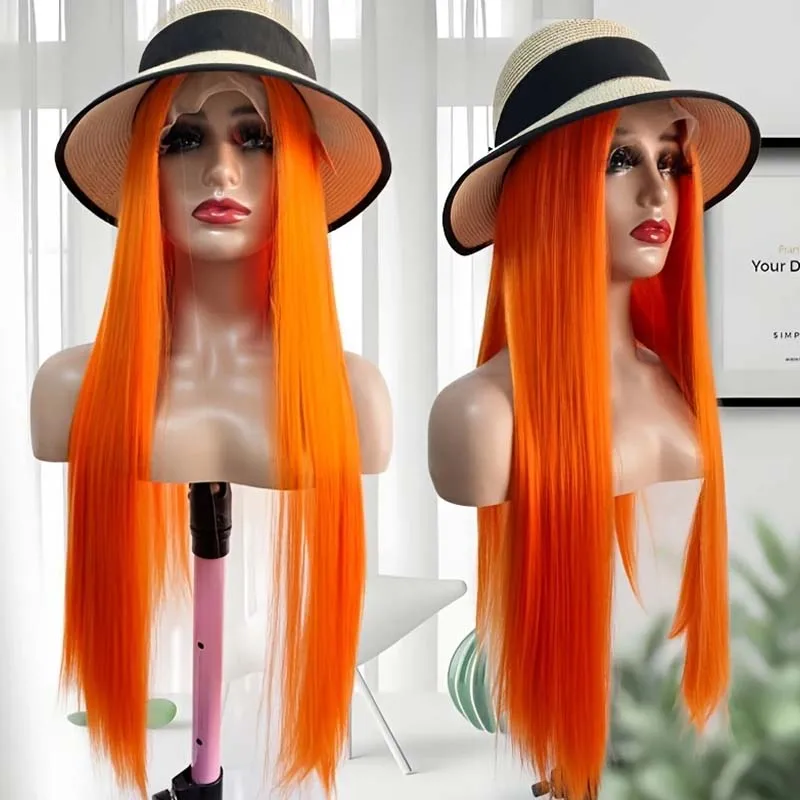 

Elegant straight heat-resistant synthetic wig for women and men -180% density 13x4 lace front wig, no glue design, suitable for
