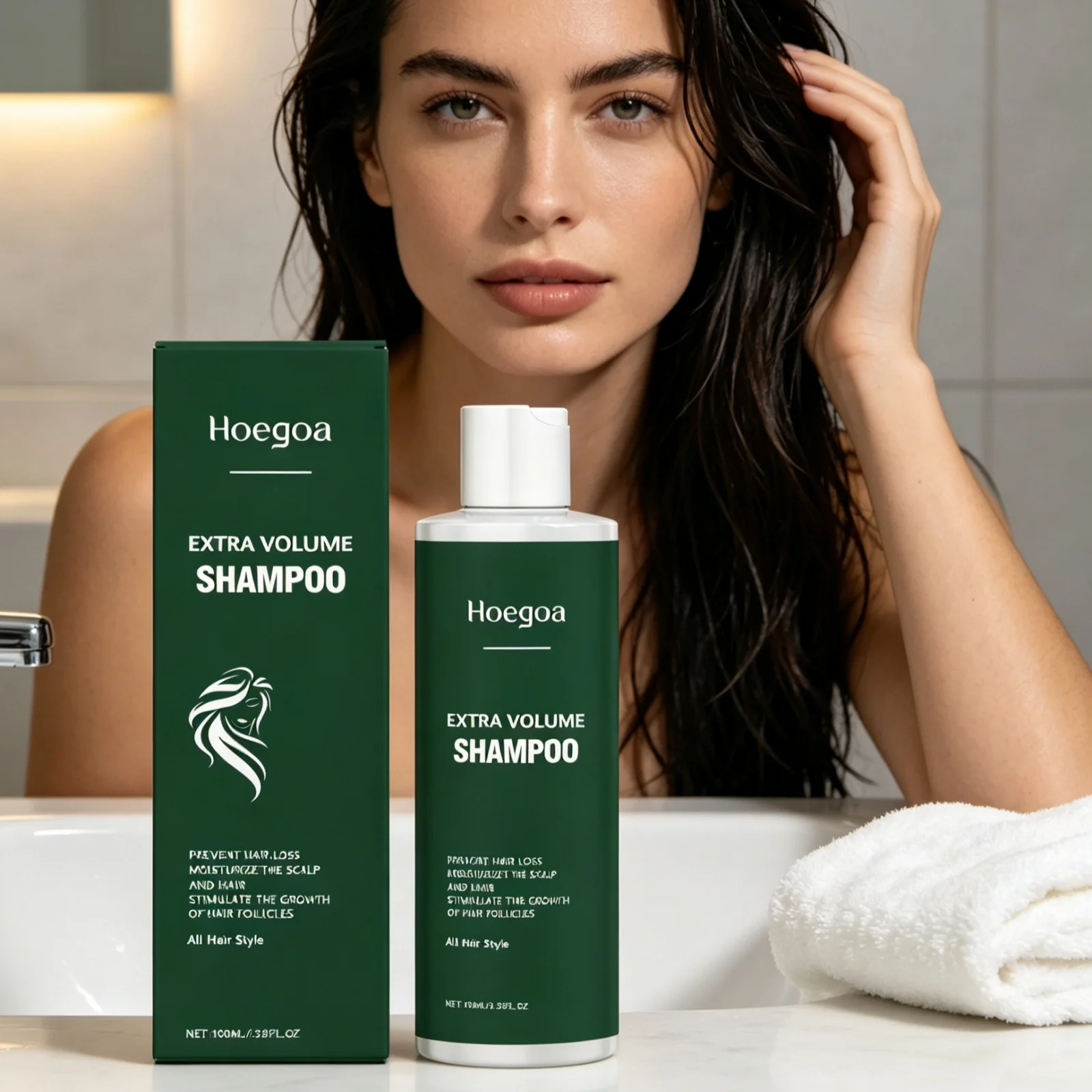 Hoegoa Hair Thickening Shampoo Deep Nourishing Hair Repair Damaged Scalp Repair Split Ends Anti Frizz Extra Volume Shampoo 100ml
