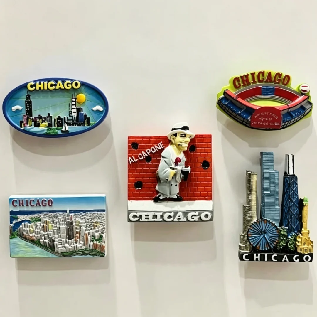 Chicago 3D Fridge Magnets US Tourism Souvenir Resin Handicraft Refrigerator Magnets Sticker Collection Home Decoration Gift