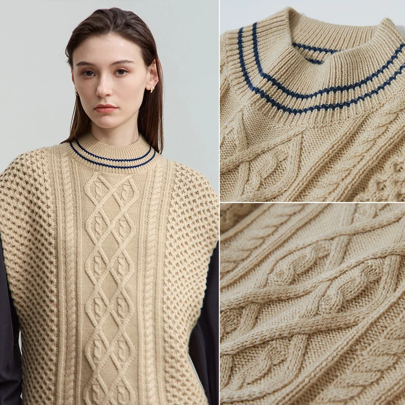 AMII Damestrui 2025, Herfst Nieuw Commuter Gebreid Mouwloos Vest Dames Semi-coltrui Veelzijdig Los Vrouwelijk Vest 12553046