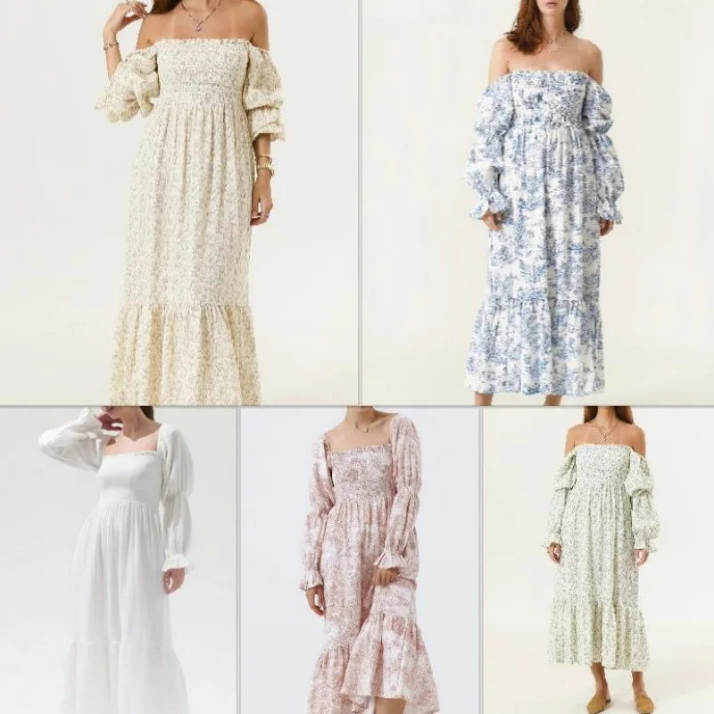 マタニティドレス-カジュアル-フレア袖-レディース服-2025年春-スクエアカラー-プリント-快適-花柄ワンピース