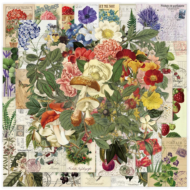 

50 шт., ретро наклейки с растениями и цветами, чехол для телефона, чашка для воды, тетрадь, ПЭТ, водонепроницаемые, прозрачные, художественные украшения, наклейки, детские игрушки, подарок