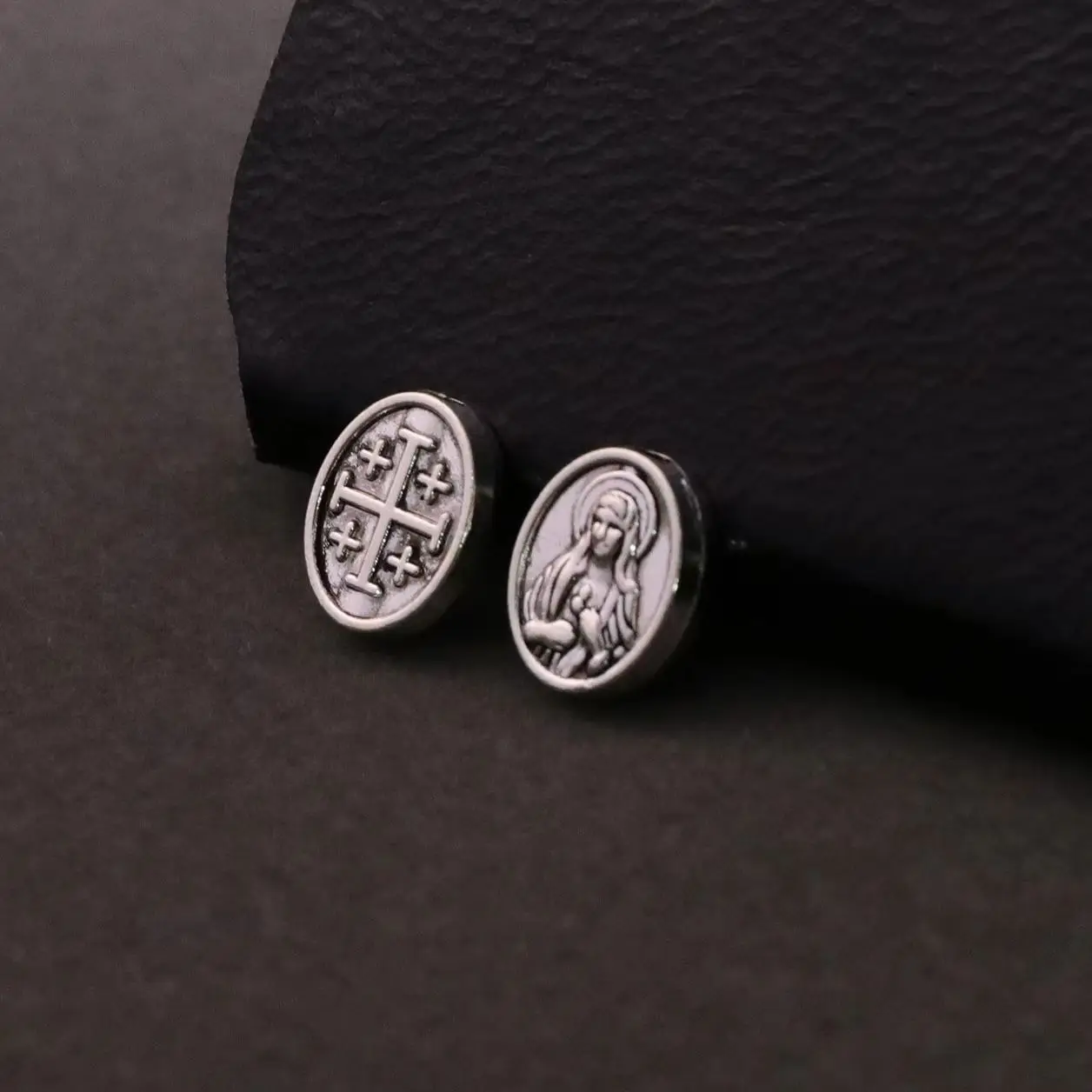 50 Uds. Cuentas cruzadas cristianas de Jerusalén ovaladas pequeñas Virgen María cuentas espaciadoras sueltas conectores para accesorios de fabricación DIY