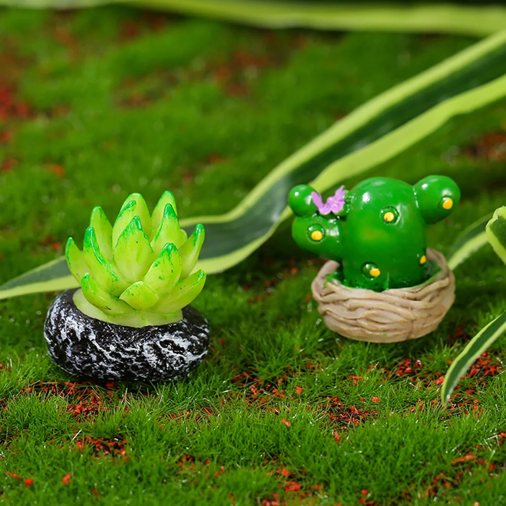 

12Pcs Mini Resin Cactus Moss Landscape Ornaments Tiny Potted Plant Decorations Creative Home Office Car Decoration