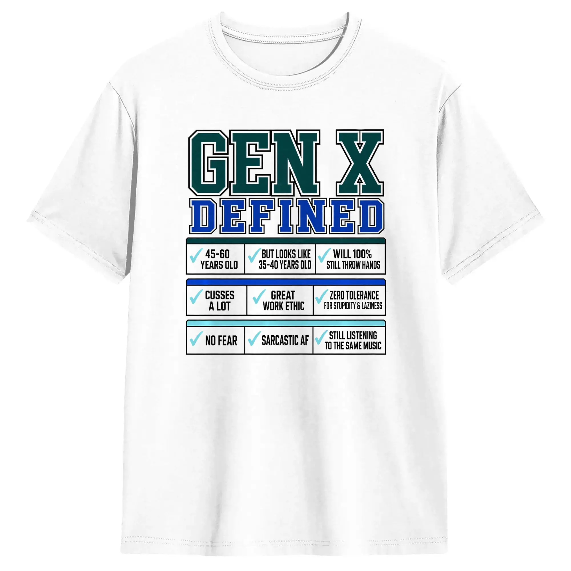 Gen X Defined Funny T-Shirt Summer  Trendy Cool T Shirts Men 100% Cotton Breathable 6XL Clothing Short Sleeve Street Style Tops