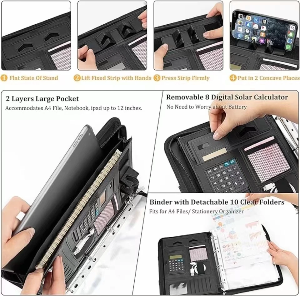 Portfolio Business Padfolio Folder with Zipper, Conference Meeting Executive File Legal Document Organizer with Pockets Letter S