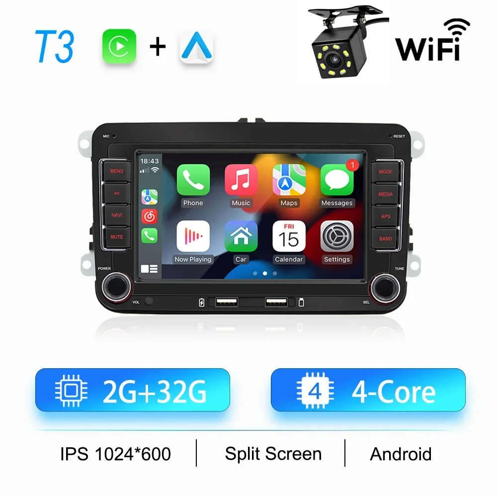 2Din Autoradio Android voor Volkswagen Golf 5 6 Polo Passat B6 B7 CC Skoda Jetta Universele Multimedia Carplay Wifi GPS Navigatie