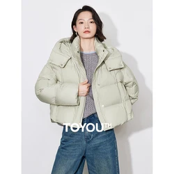 TOYOUTH Women Down Jacket 2024 Autumn and Winter 90% White Duck Down Stand up Collar Hooded Jacket Coat