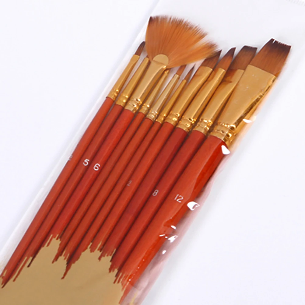 

10pcs Nylon Paint Brushes Different Sizes Wood Handle Set For Acrylic Oil Watercolor Body Painting Art Supplies