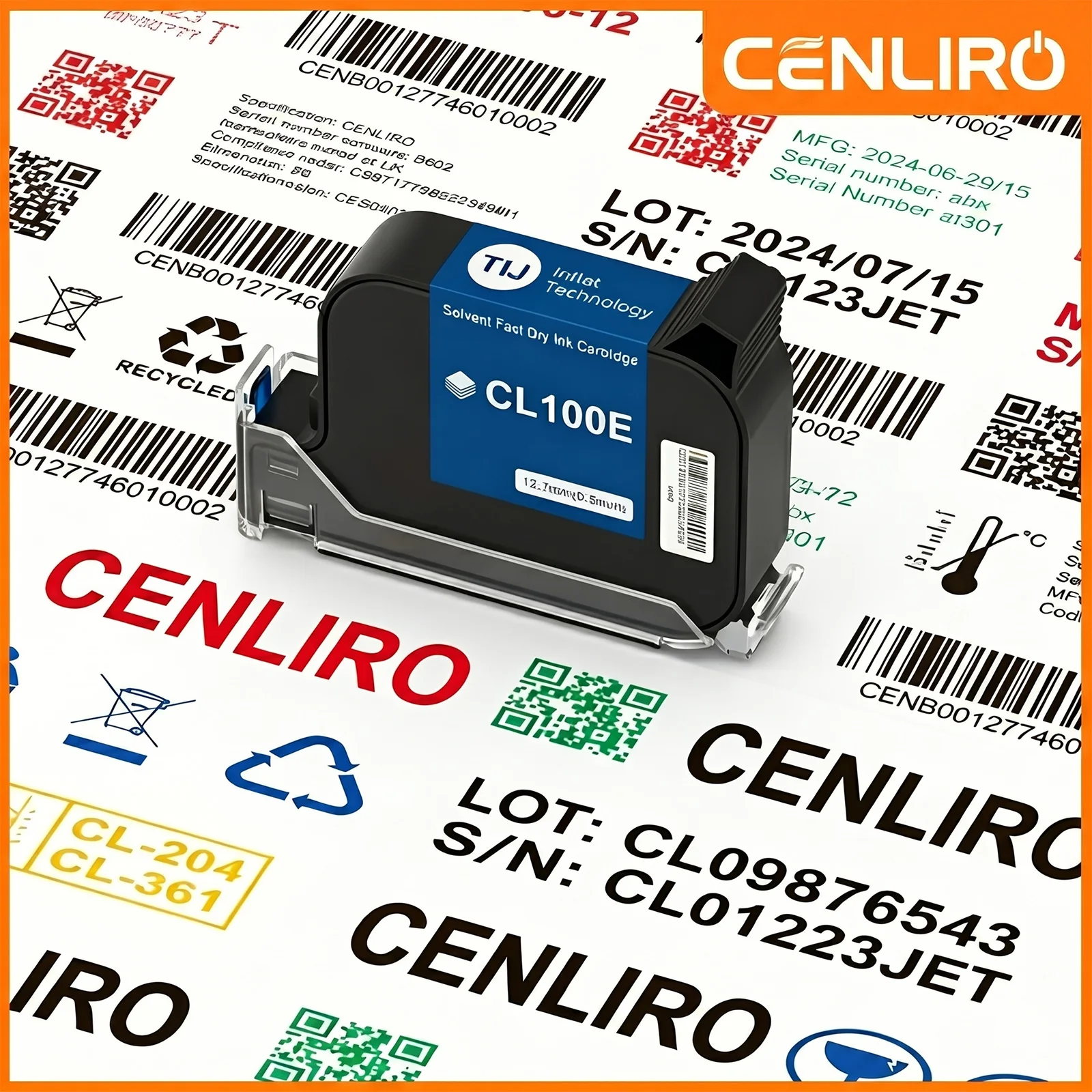 Cenliro 12.7mm Solvent Ink Cartridge CL100E Quick Dry High Adhesion Waterproof Multi Color Ink for Most Material Label Printer