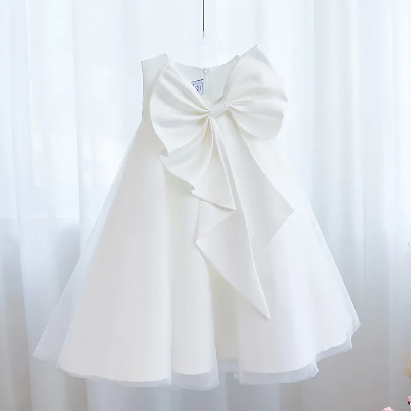 2023 New Year Child Big Bow Corduroy A-line Dress Wedding Party Princess Kids Dresses For Girls  Christmas Clothing 2 to 8 Year