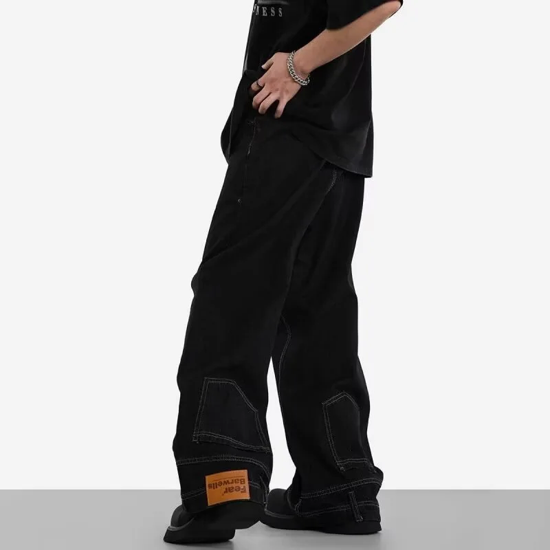 

Vintage American High Street Reverse Jeans Men Baggy Loose Fit Denim Pants Casual Streetwear Couple Trousers Fashion Daily Wear