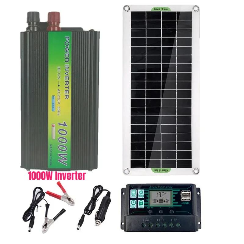 

Solar Panel 1000W 220V Inverter Set, Household Electricity 12V To 220V Outdoor Barbecue Power Charging Set
