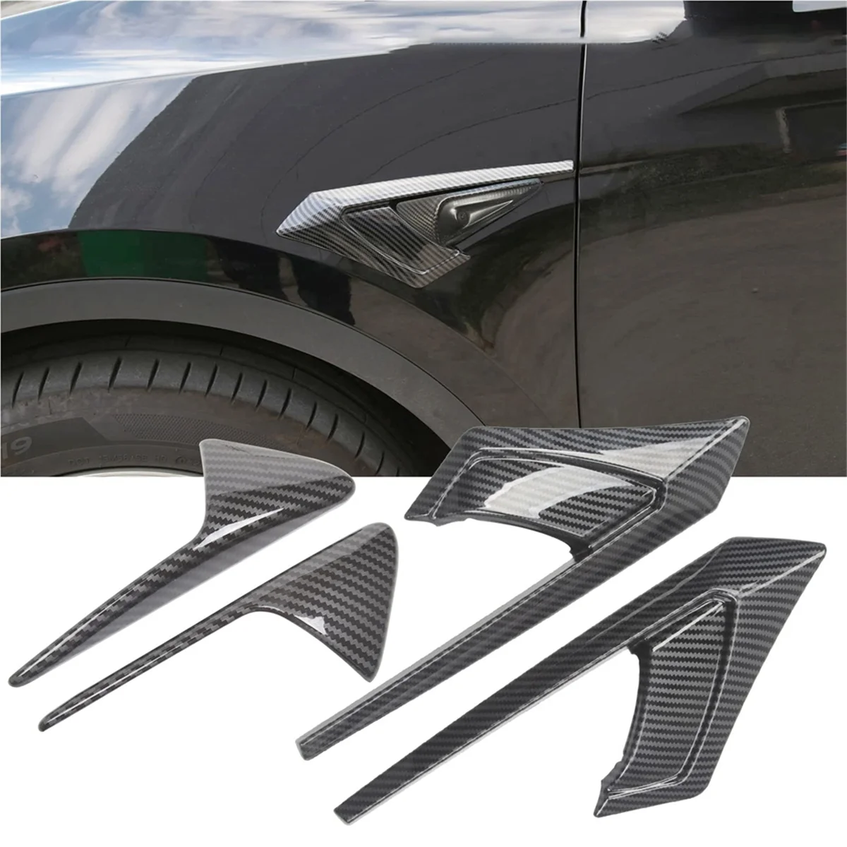 For Tesla Model Y 2021-2023 Side Camera Cover, Side Camera Indicator Protection Cover (ABS Glossy Carbon Fiber