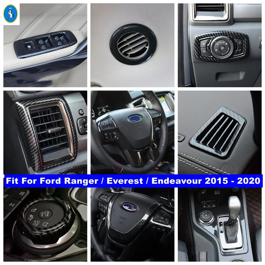 

Carbon Fiber Look Lift Button / Air AC Outlet / Gear Accessories Cover Trim For Ford Ranger / Everest / Endeavour 2015 - 2020