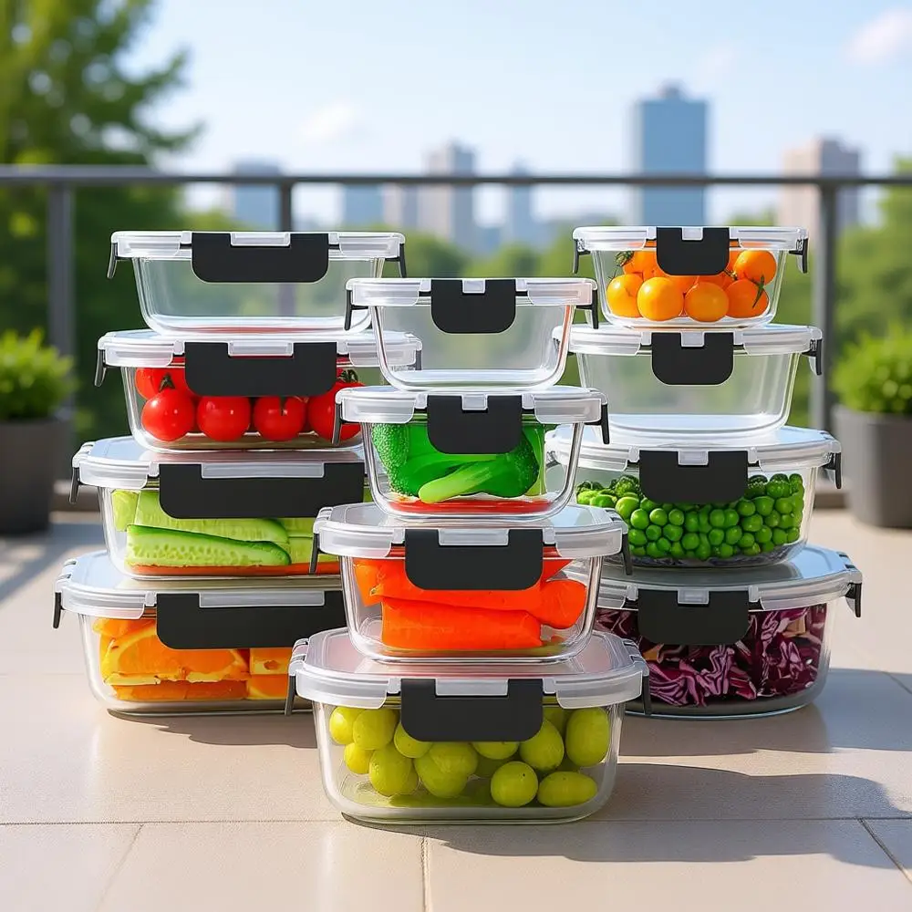 

24-Piece Glass Food Storage Containers Set, Meal Prep, Stackable Airtight Containers with Lids, Freezer, Microwave, Oven Safe, G