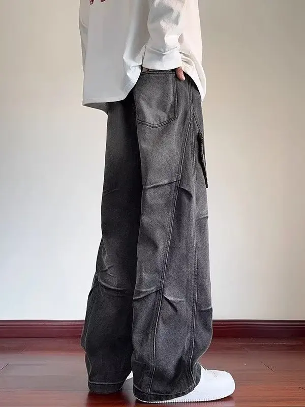 

Bla Workwear Jeans Men's Loose Waist American High Street Casual Wide Leg Pants Trendy Straight Loose Soldier Pants