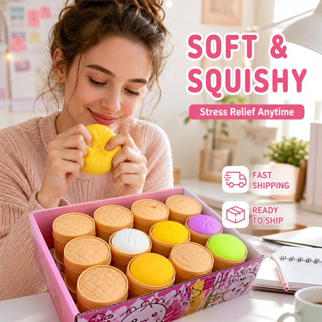 Large Size Simulation Baozi Squeeze Toy Steamed Char Siu Bao With Steamer Multicolor Milk Flavor Stress Relief Venting Toy
