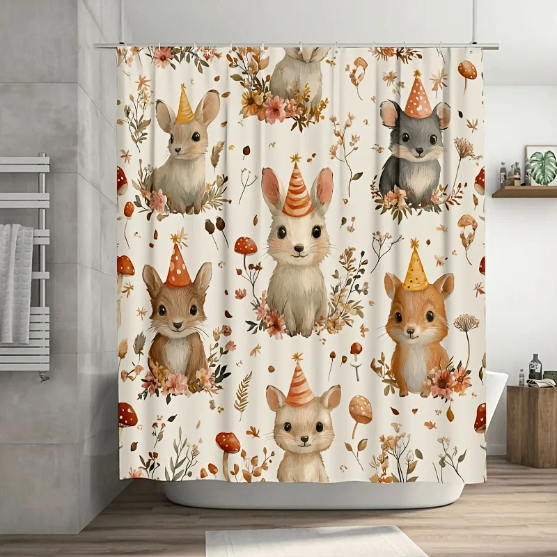 

Cute Watercolor Woodland Forest Animals Kids Shower Curtain Bath Decor Nursery Print Fall Scene 180x180cm