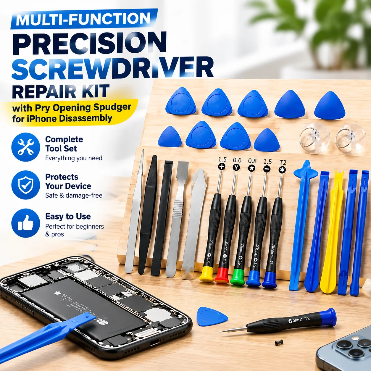 Multi-Function Precision Screwdriver Repair Kit with Pry Opening Spudger for iPhone Disassembly
