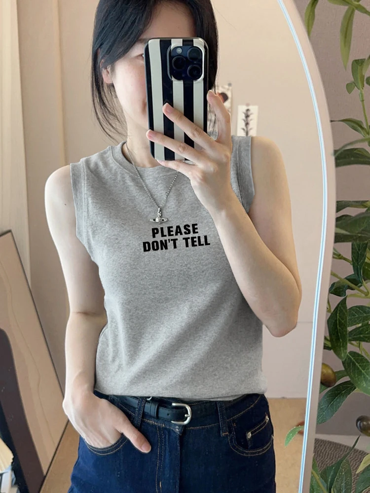 아메리칸 슬레 코튼 탱크탑 여성용 라운드 넥 베스트 아우터웨어 캐주얼 스트레이트 헴라인 편안한 핏 여름용