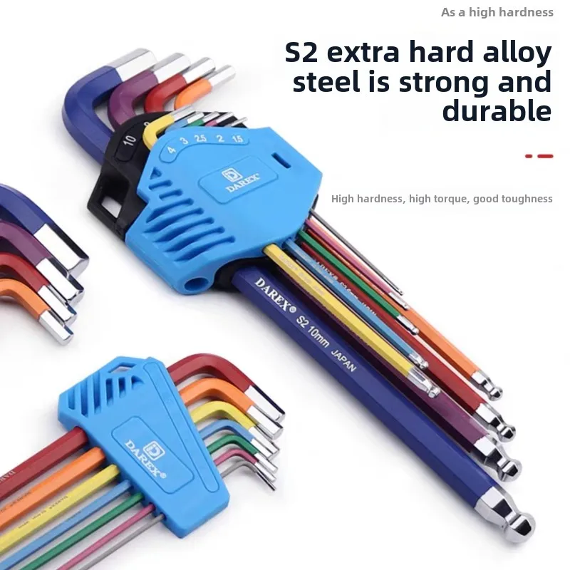 Professional Darex S2 Steel Hex Key Set Tool with Colorful Coating for Hex Bolts Inner Hexagon Wrench