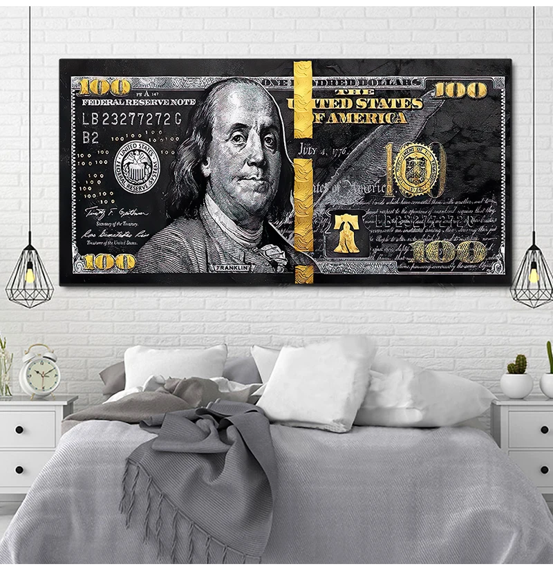 Wall Art Gold Modern Popular Colorful Hundred Money Canvas Painting Quadro Street Abstract Poster Picture Home Decor